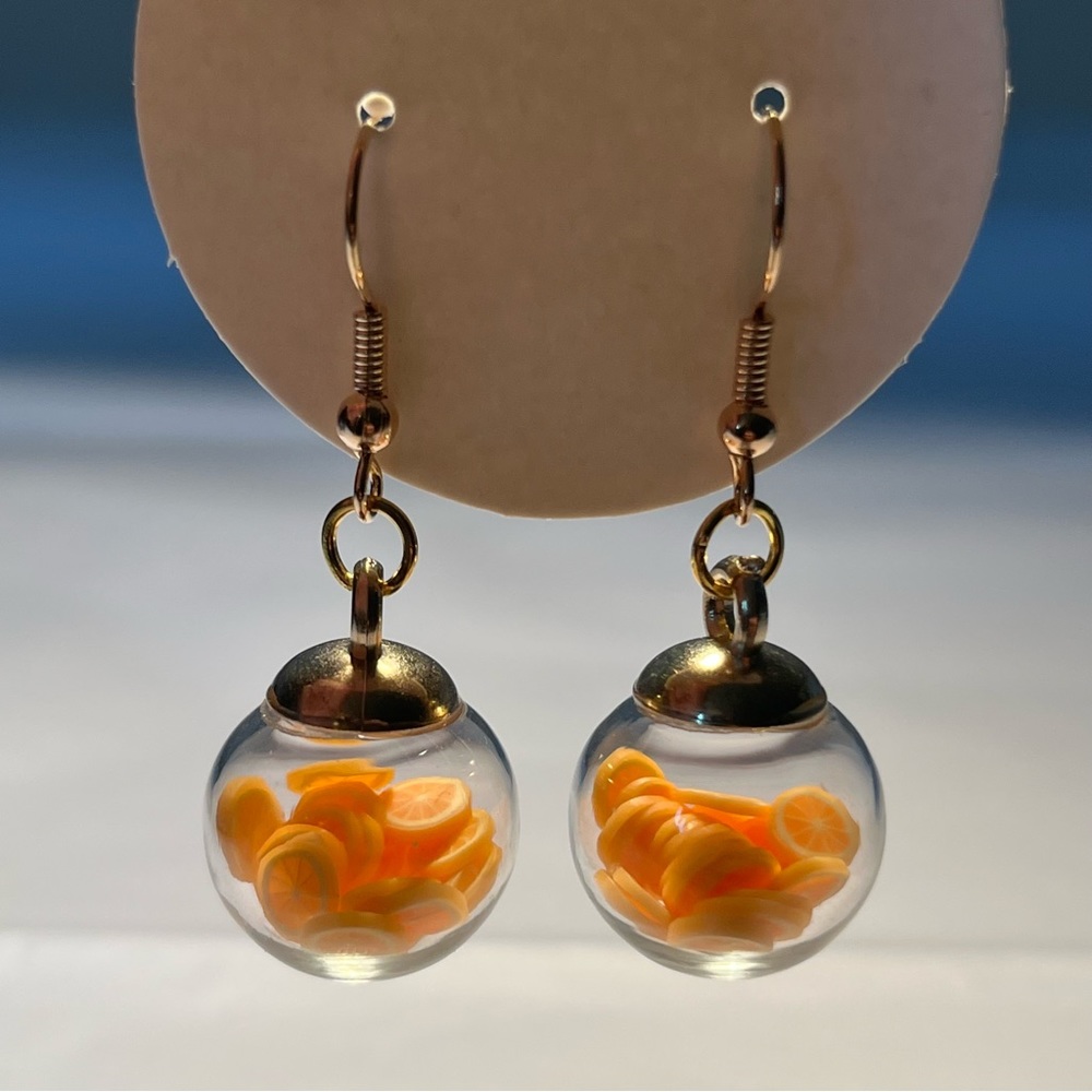 Glass Ball Orange Slice Earrings